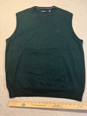 Chaps Men's L Forest Green V-Neck Sweater Vest 100% Cotton Winter Christmas Gift